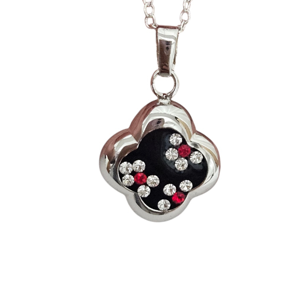 Sterling Silver Red/Black Flowerl Women's Pendant Necklace
